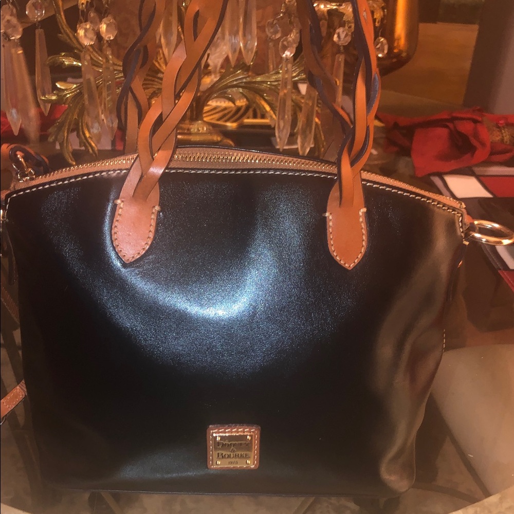 ❤️💕❤️ Dooney & Bourke Black Leather Satchel with Brown Braided Handles